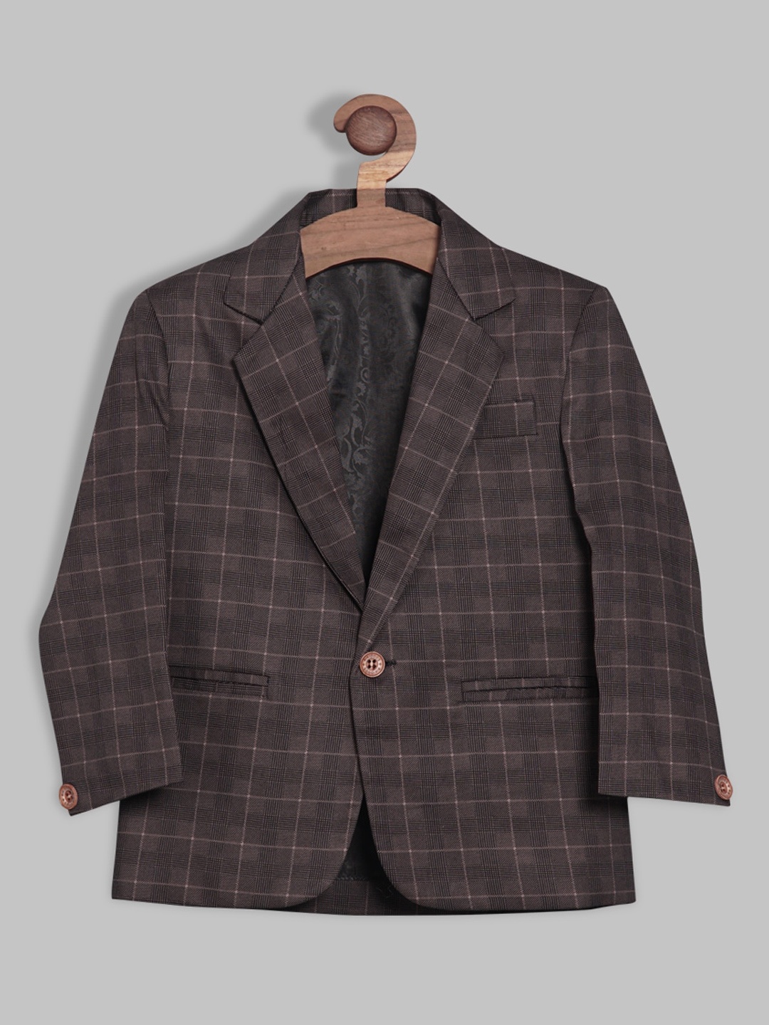 

RIKIDOOS Boys Checked Cotton Single-Breasted Smart Fit Blazer, Brown