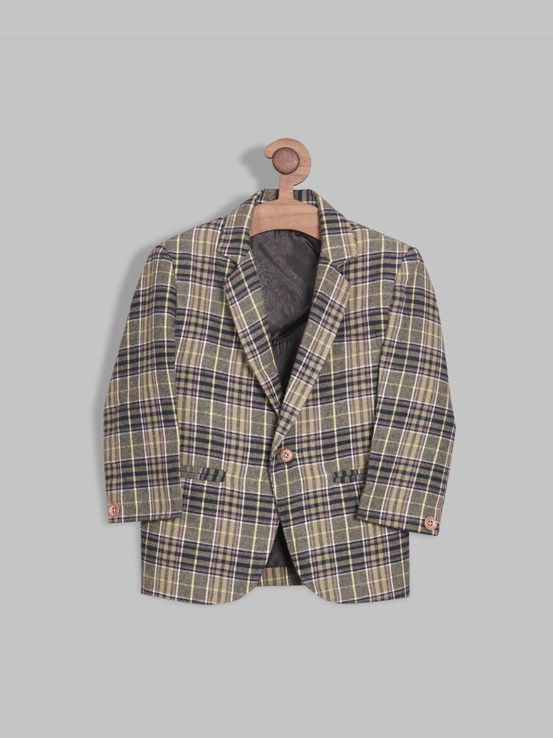 

RIKIDOOS Boys Checked Single-Breasted Cotton Formal Blazer, Olive