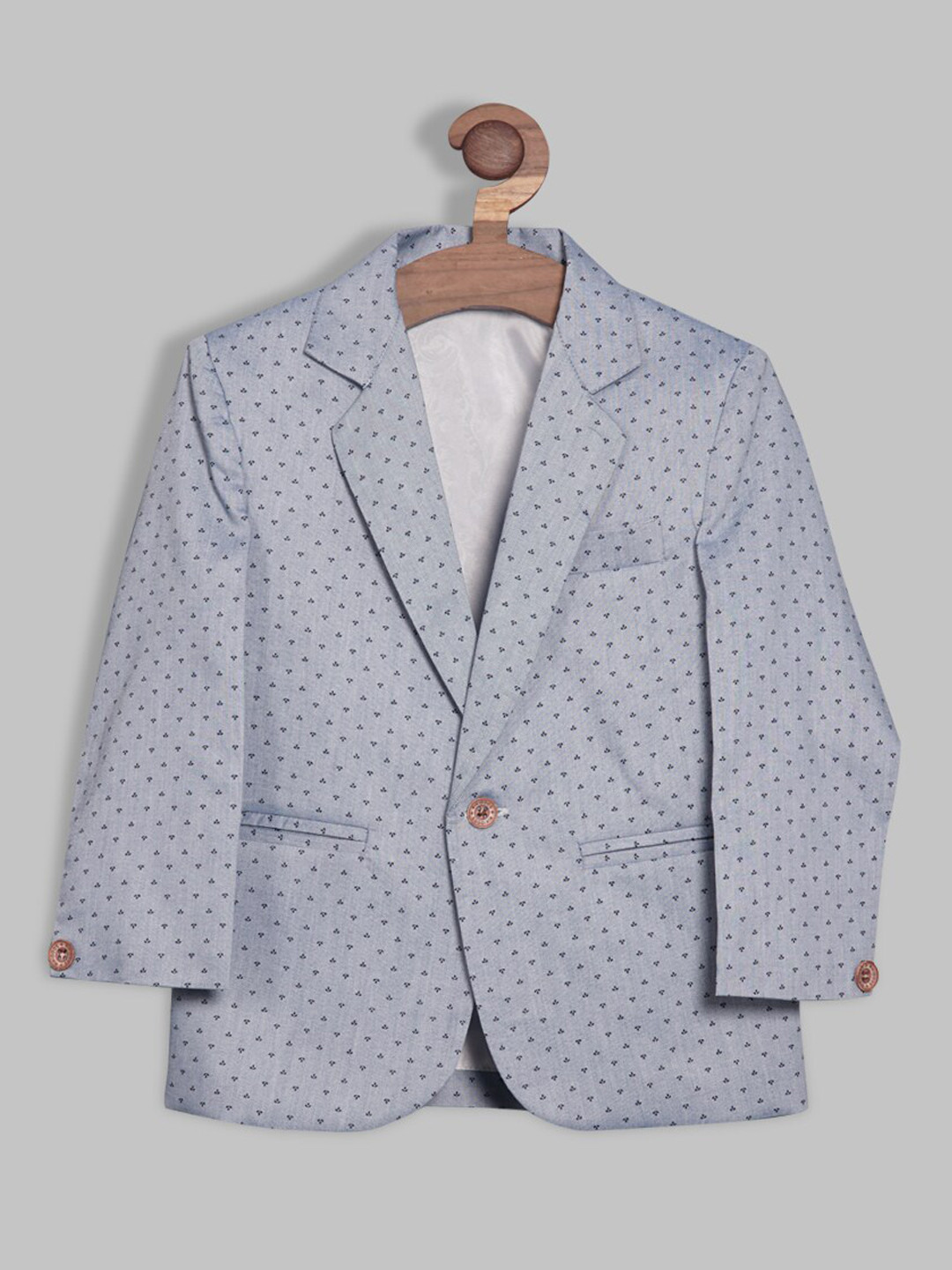 

RIKIDOOS Boys Printed Cotton Single-Breasted Tailored-Fit Blazer, Blue