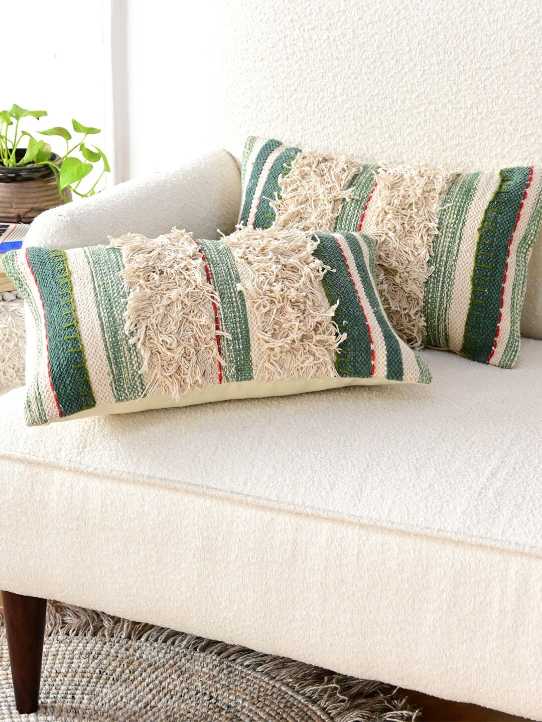 

Art Avenue Beige & Green Self Design Cotton Square Cushion Cover