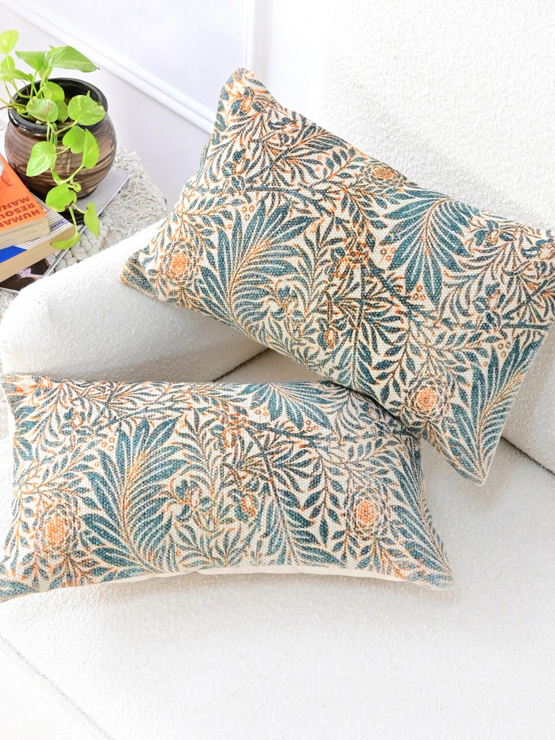 

Art Avenue White & Orange Floral Cotton Rectangle Cushion Cover