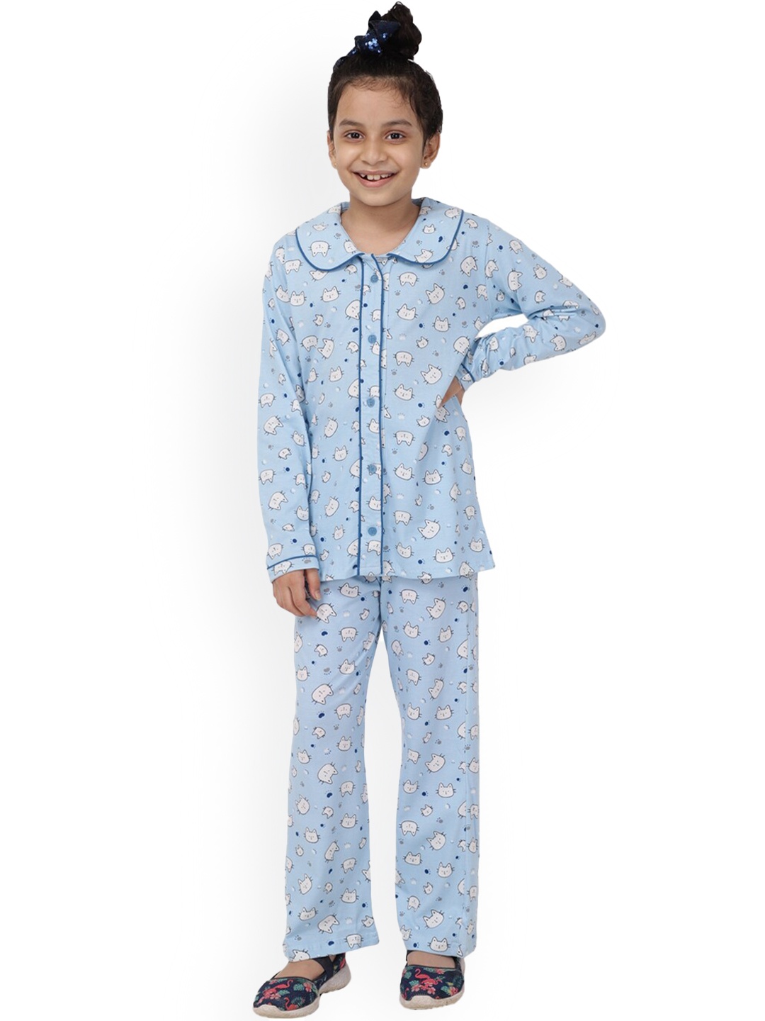 

Ninos Dreams Girls Conversational Printed Night Suit, Blue