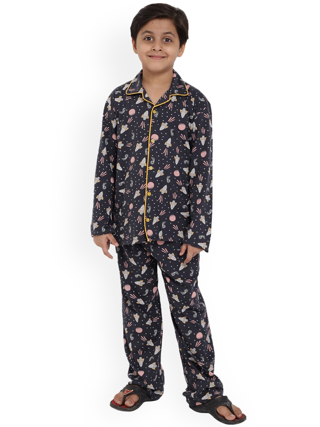 

Ninos Dreams Boys Conversational Printed Night Suit, Charcoal