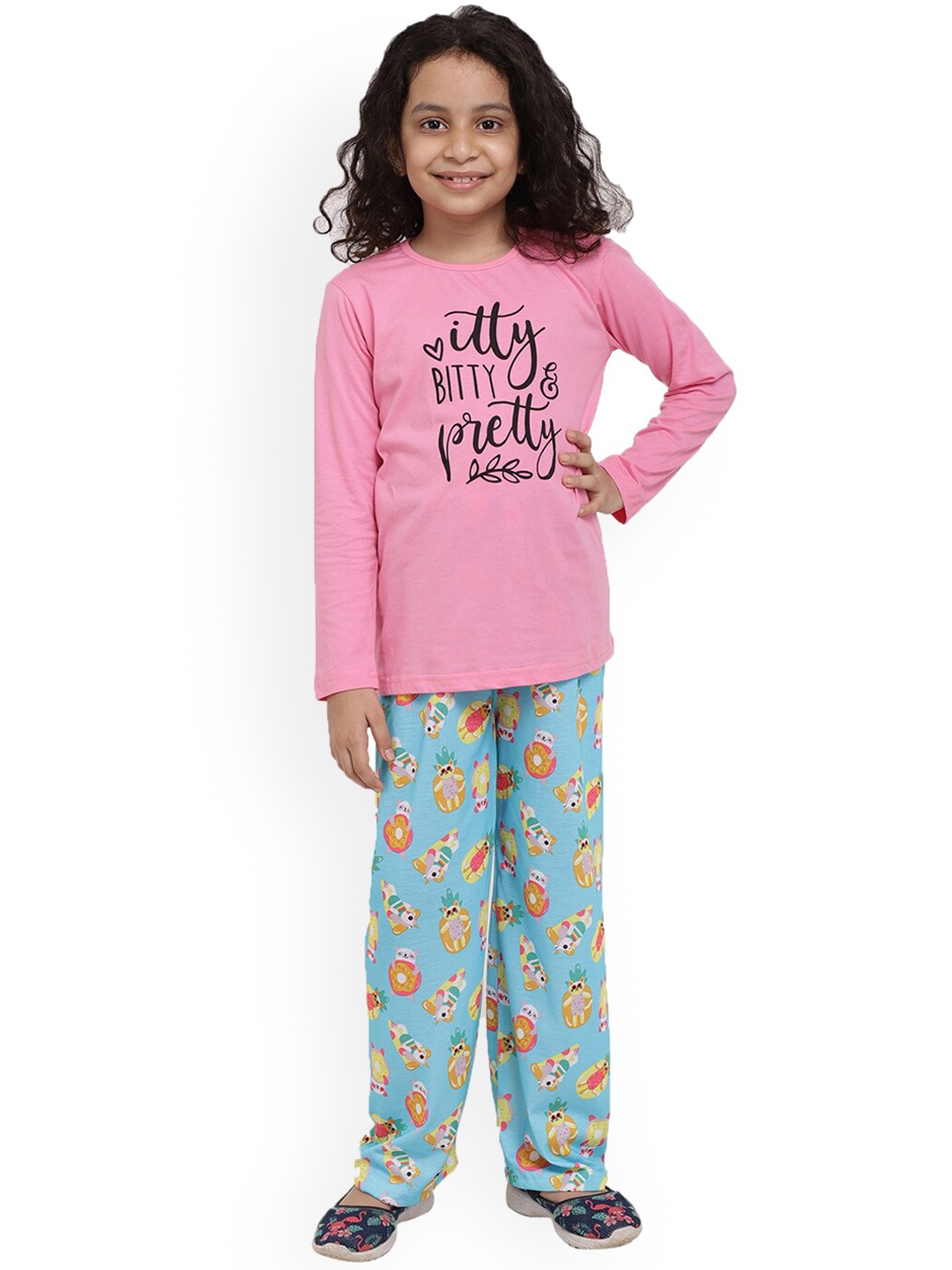 

Ninos Dreams Girls Typography Printed Night Suit, Pink