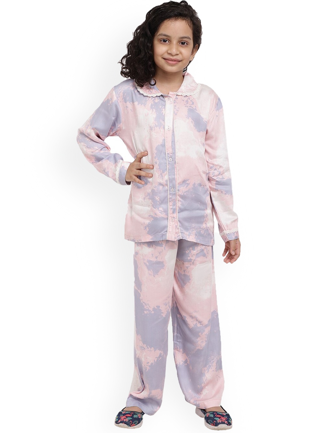 

Ninos Dreams Girls Tie And Dye Printed Night Suit, Mauve