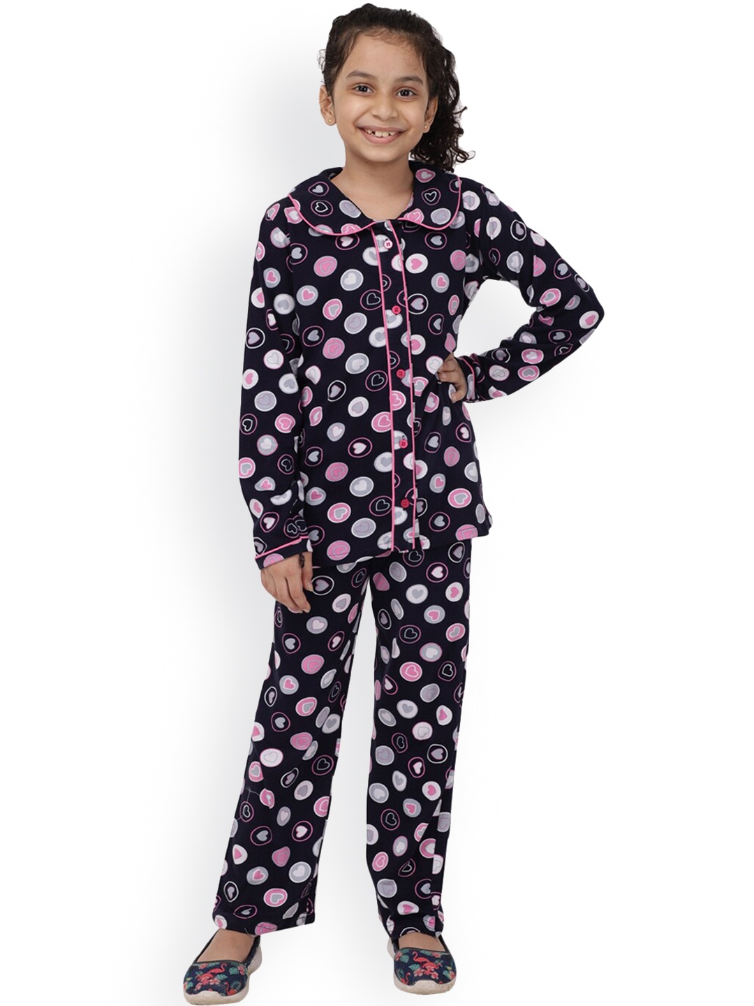 

Ninos Dreams Girls Conversational Printed Night Suit, Navy blue