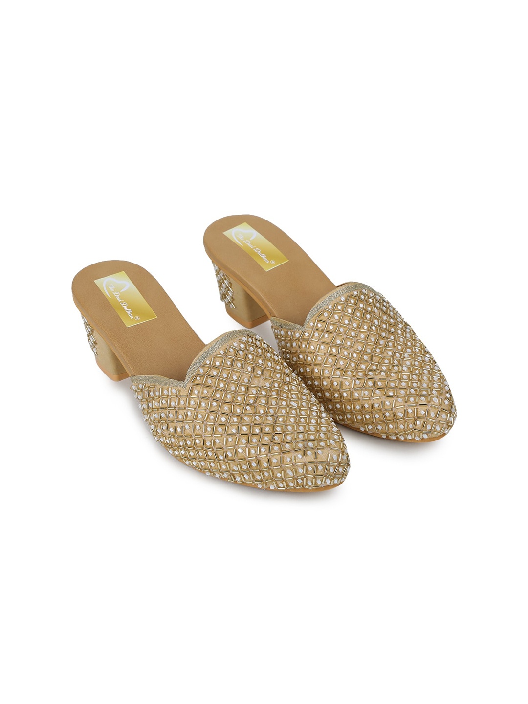 

The Desi Dulhan Ethnic Embellished Block Mules, Gold