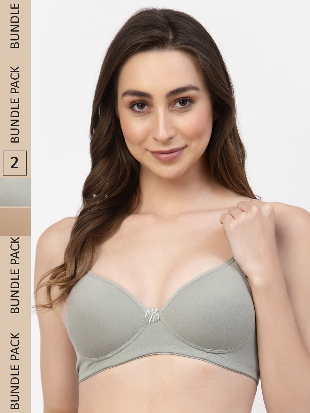 

Floret Pack of 2 Heavily Padded Non-Wired Seamless Push-Up Bra, Green