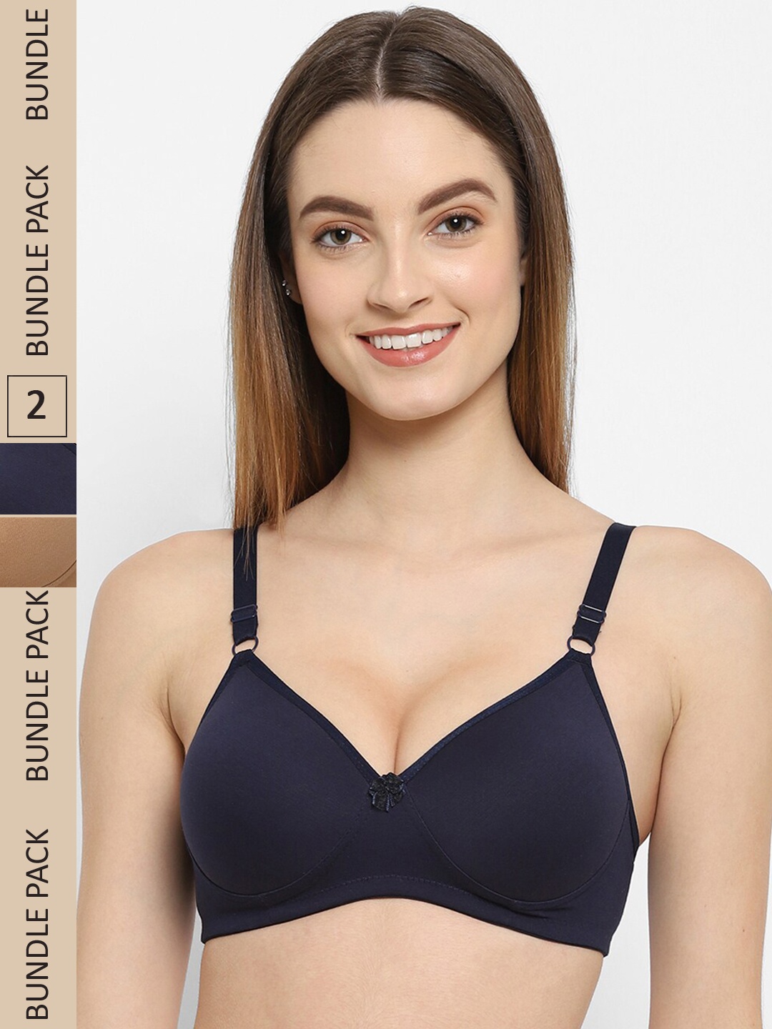 

Floret Pack of 2 Heavily Padded Non-Wired Seamless All Day Comfort Push-Up Bra, Navy blue
