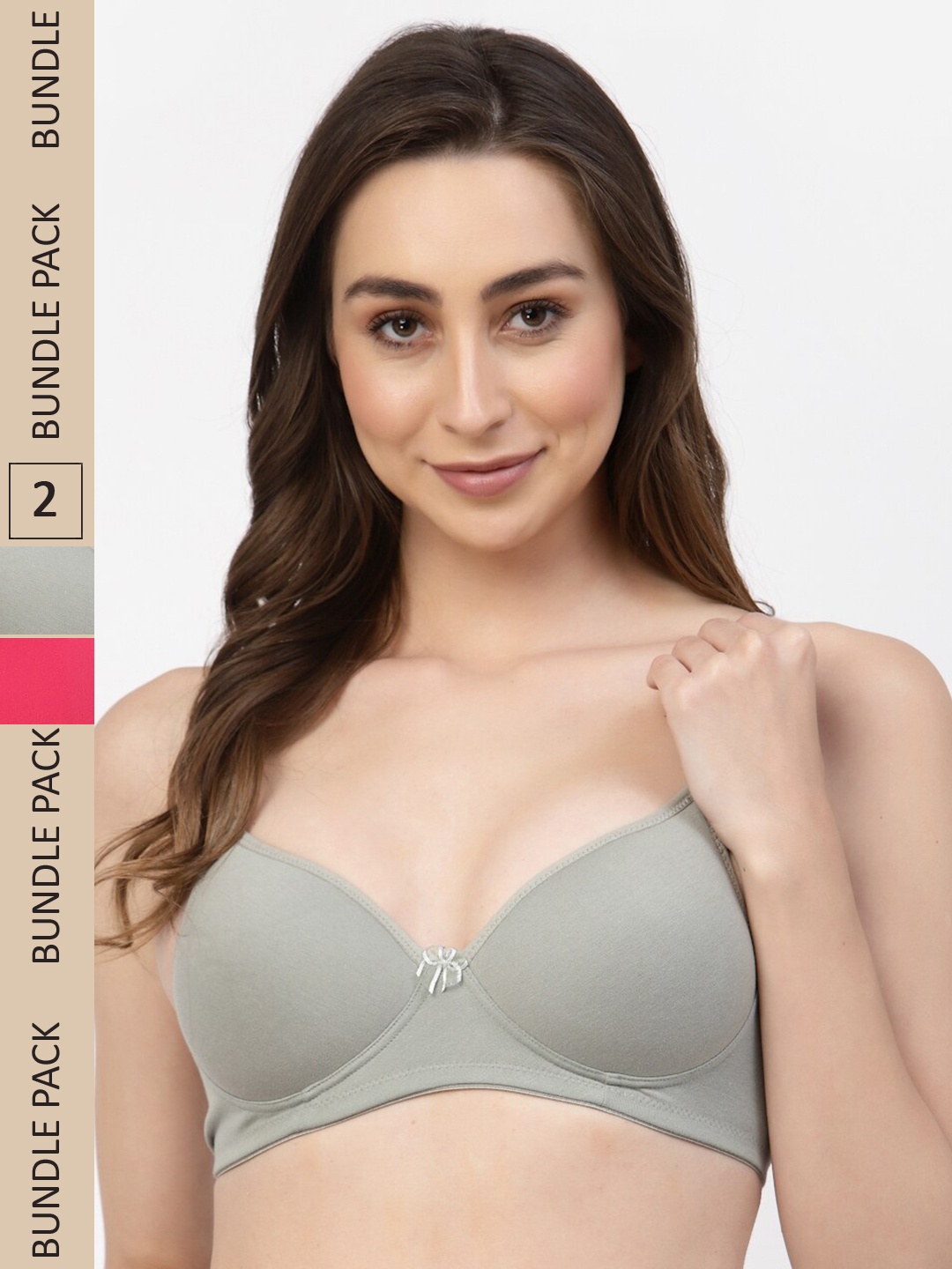 

Floret Pack Of 2 Heavily Padded Non-Wired Seamless Push-Up Bra, Grey