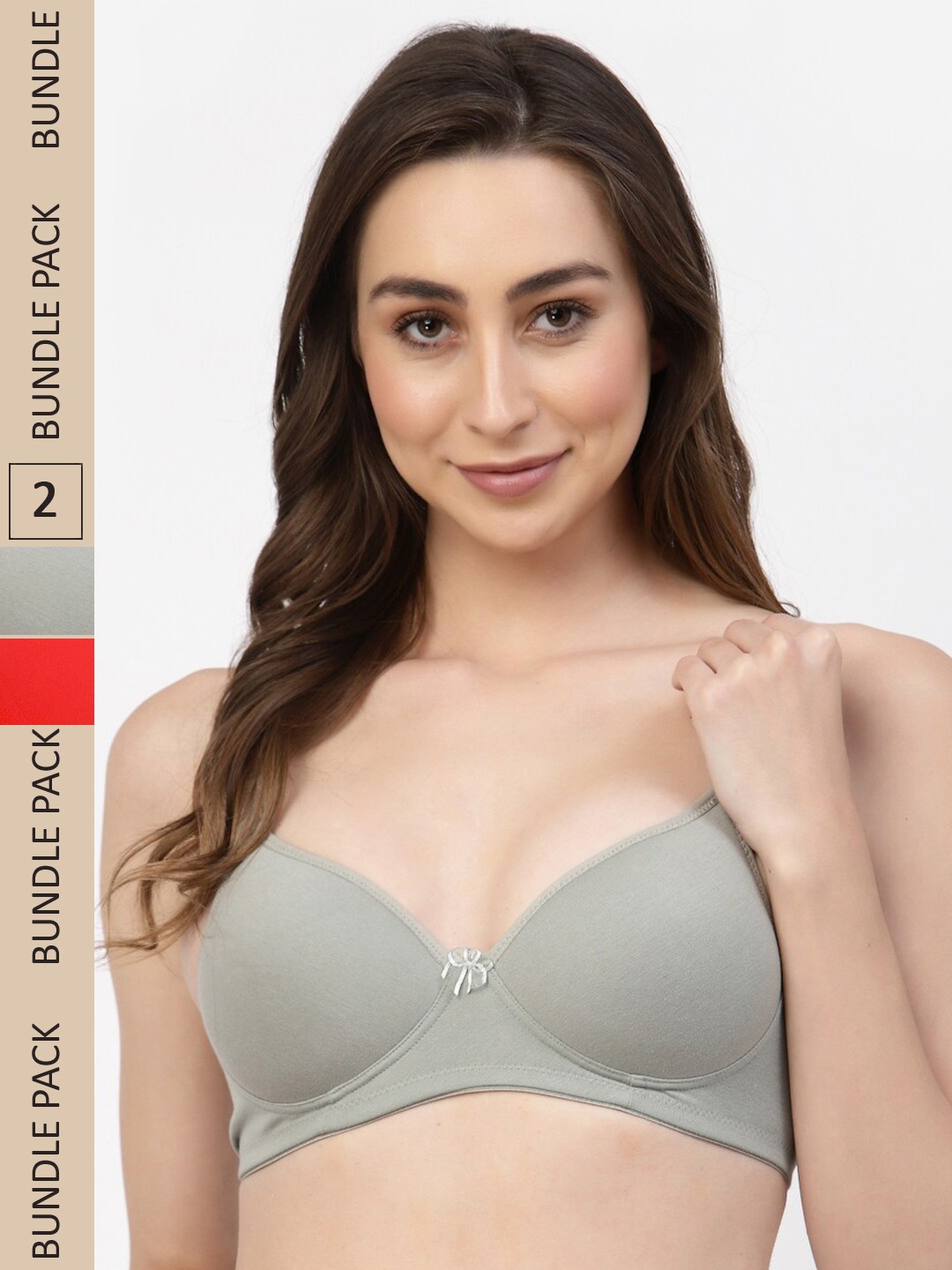 

Floret Pack of 2 Heavily Padded Non-Wired Seamless Push-Up Bra, Green