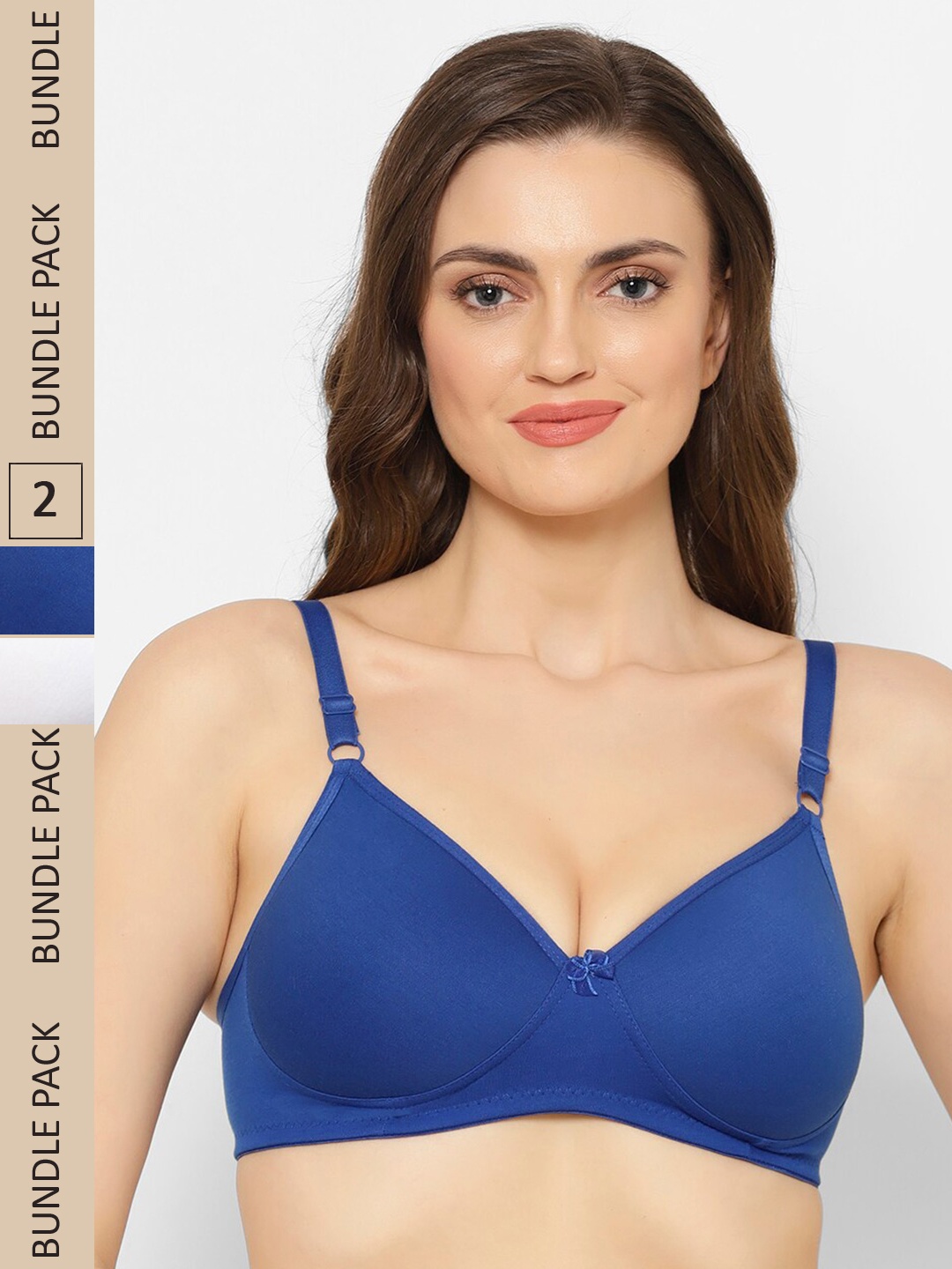 

Floret Pack Of 2 Lightly Padded Non-Wired All Day Comfort Seamless Push-Up Bra, Navy blue