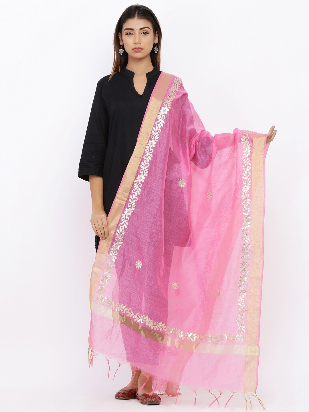 

SOUNDARYA Ethnic Motifs Embroidered Dupatta with Gotta Patti, Pink