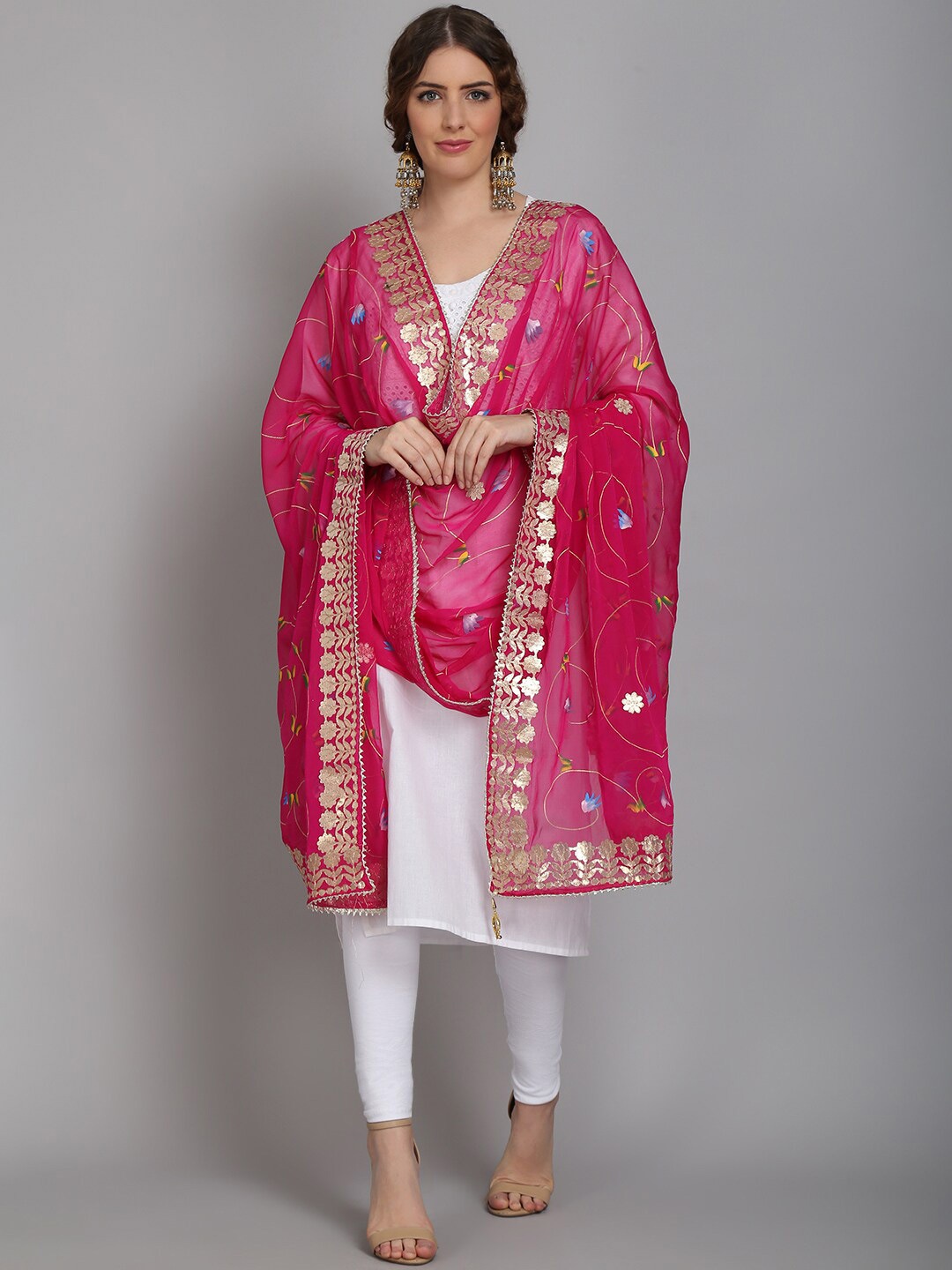 SOUNDARYA Printed Dupatta with Gotta Patti, Magenta