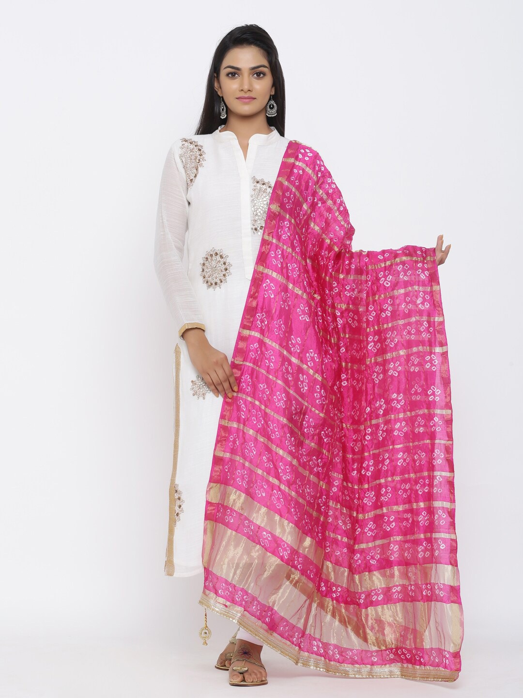 

SOUNDARYA Printed Art Silk Bandhani Dupatta, Pink