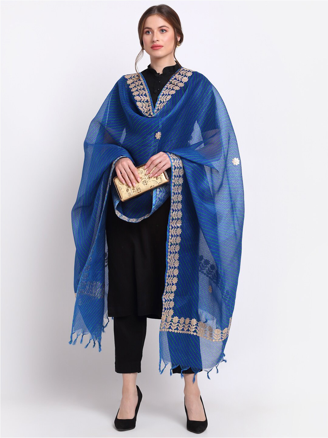 

SOUNDARYA Printed Leheriya Dupatta with Gotta Patti, Blue