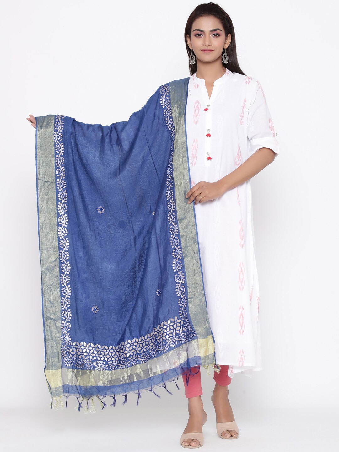 

SOUNDARYA Printed Dupatta with Gotta Patti, Blue