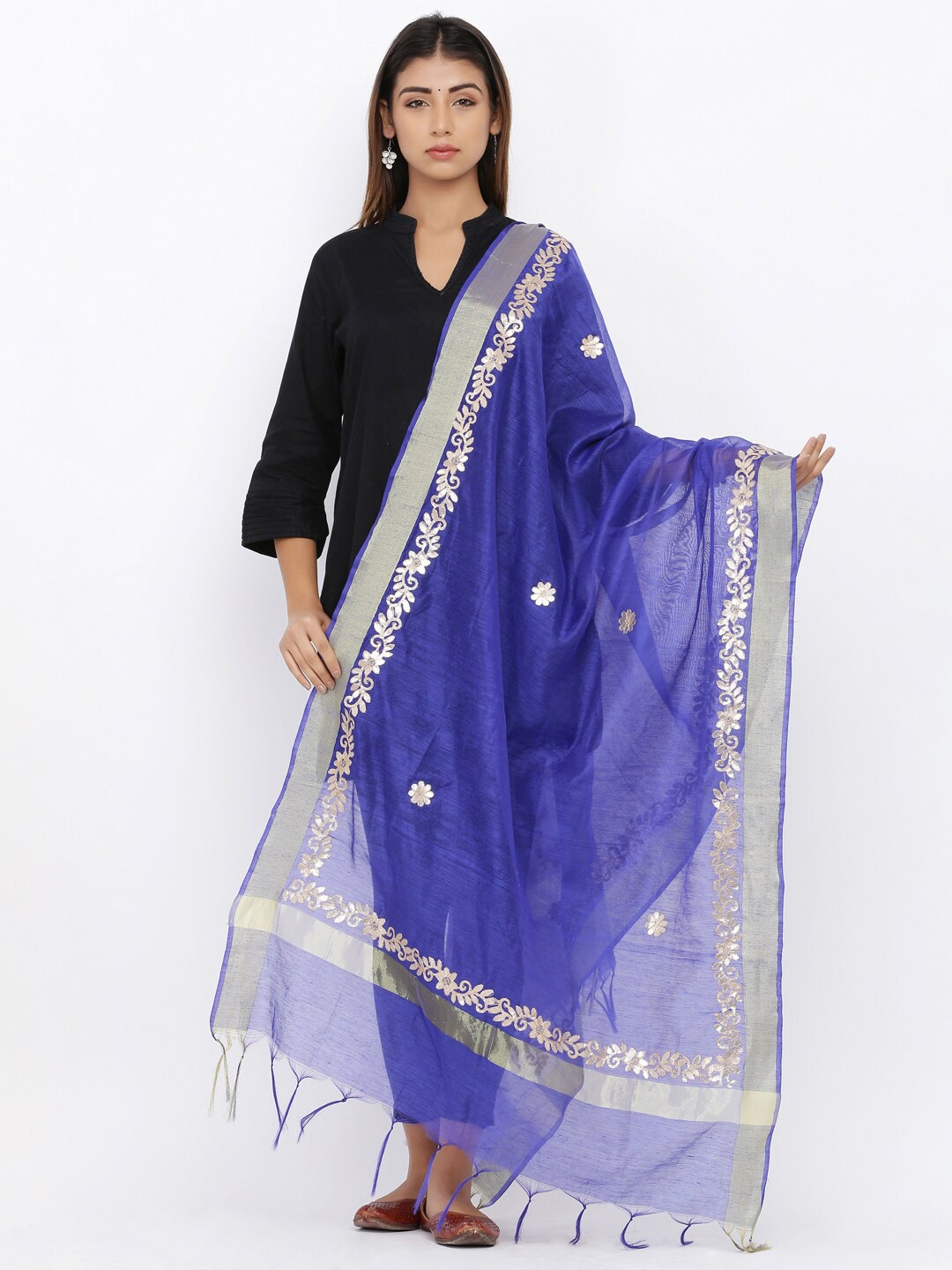 

SOUNDARYA Embroidered Dupatta with Gotta Patti, Blue