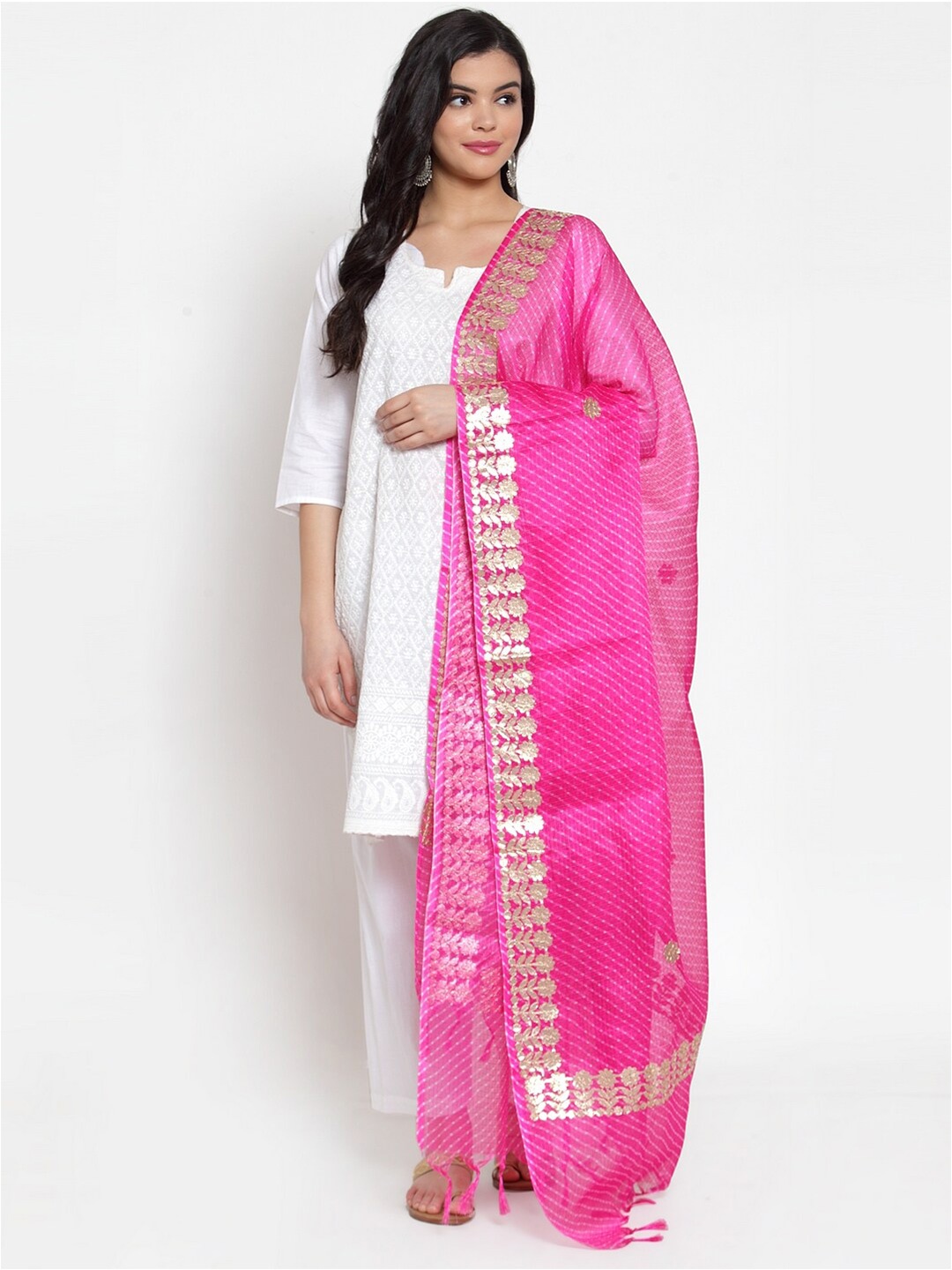SOUNDARYA Printed Leheriya Dupatta with Gotta Patti, Pink