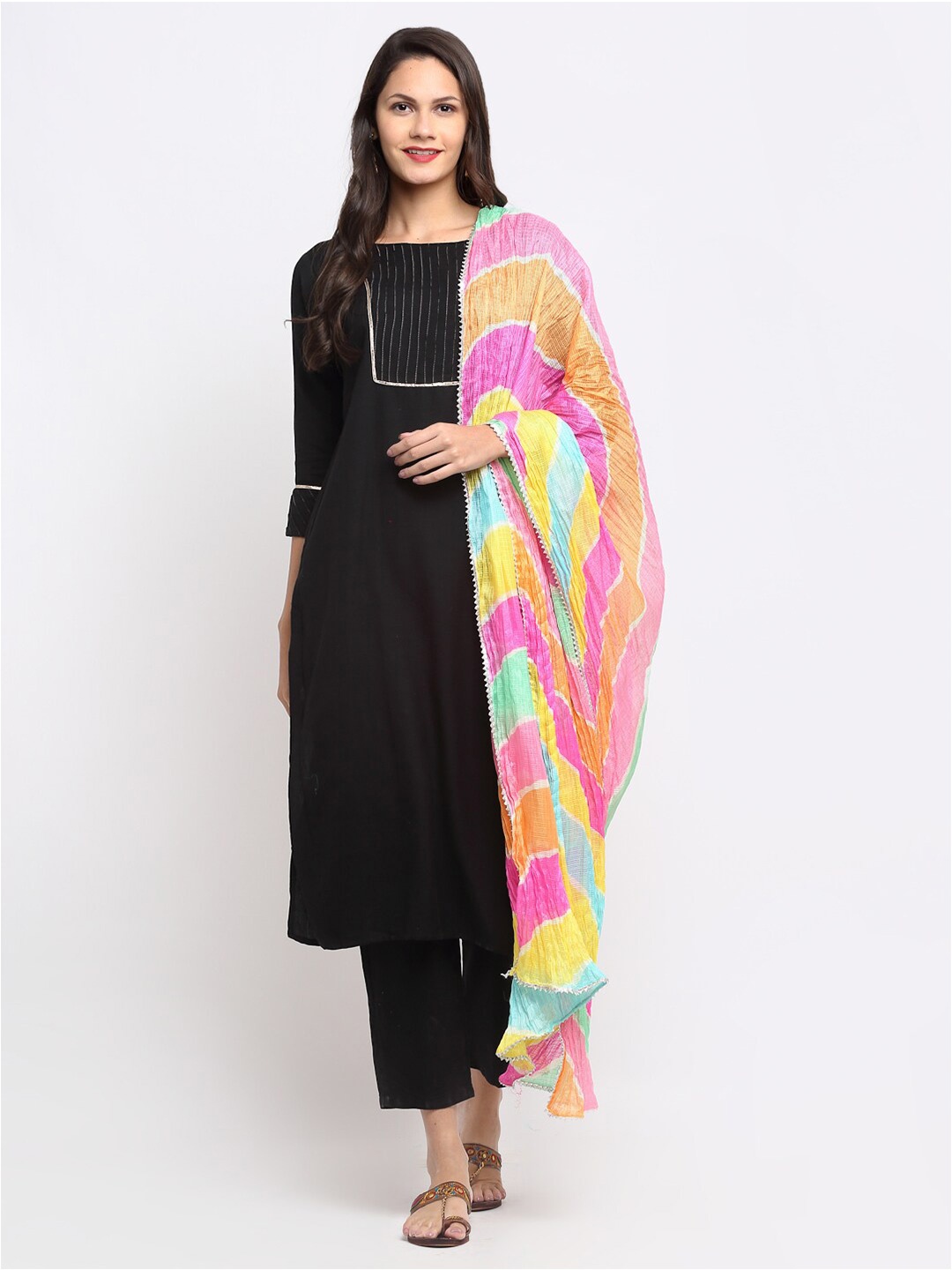 

SOUNDARYA Printed Pure Cotton Leheriya Dupatta, Pink