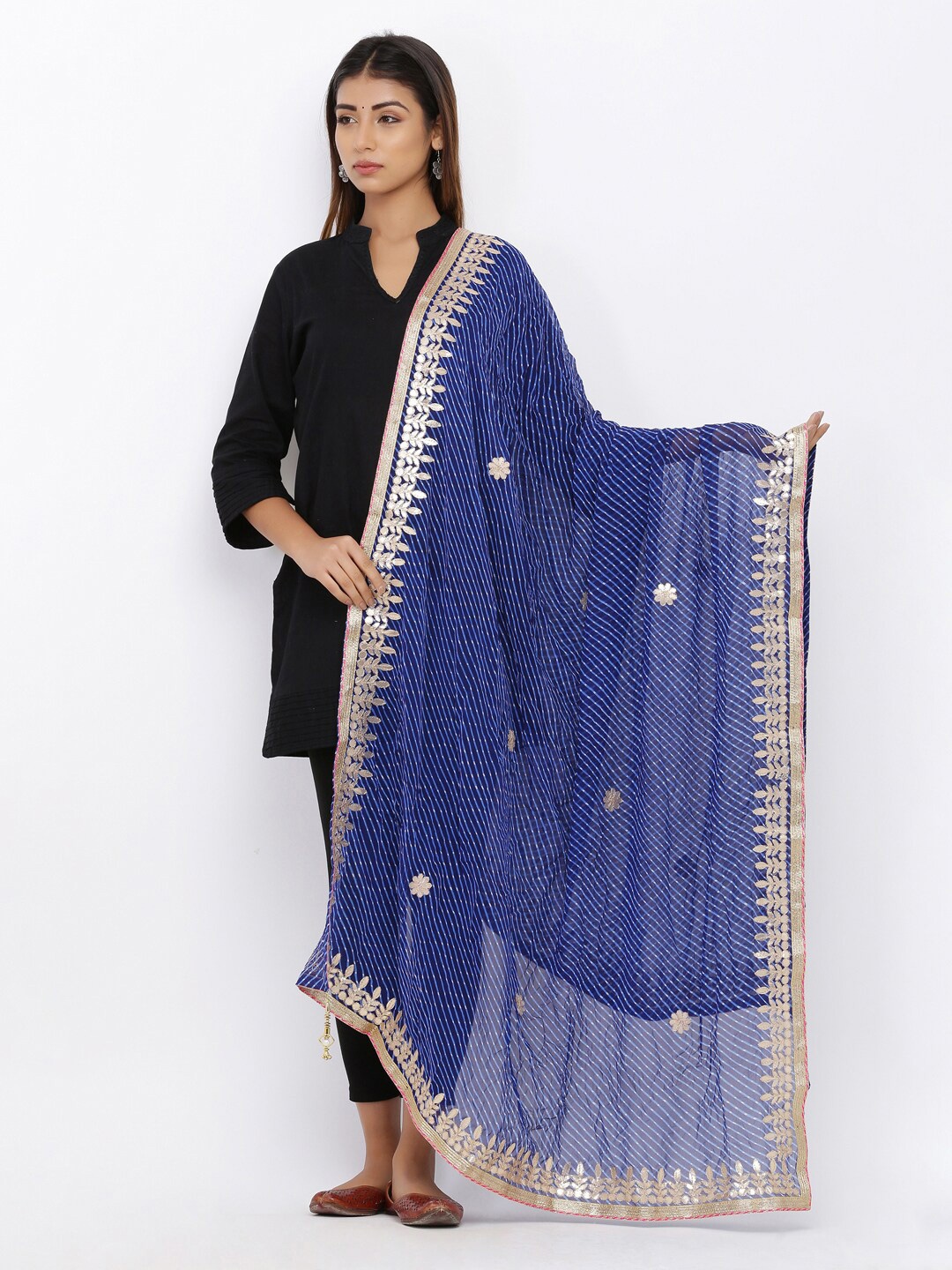 

SOUNDARYA Printed Leheriya Dupatta with Gotta Patti, Blue