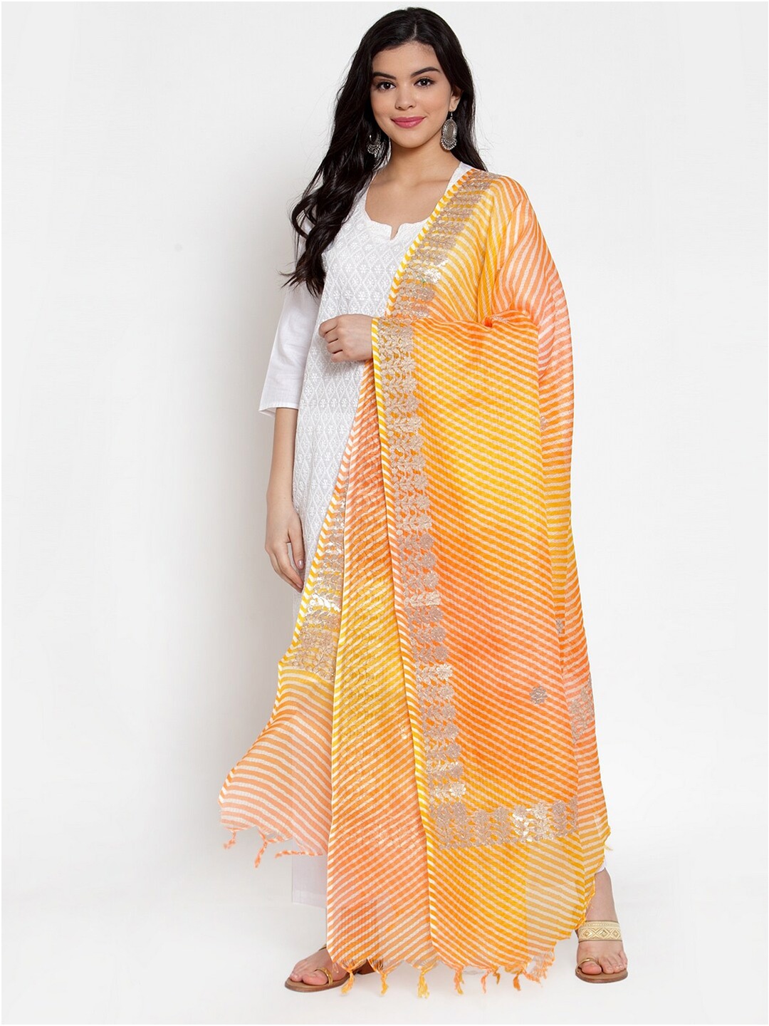

SOUNDARYA Printed Leheriya Dupatta with Gotta Patti, Yellow