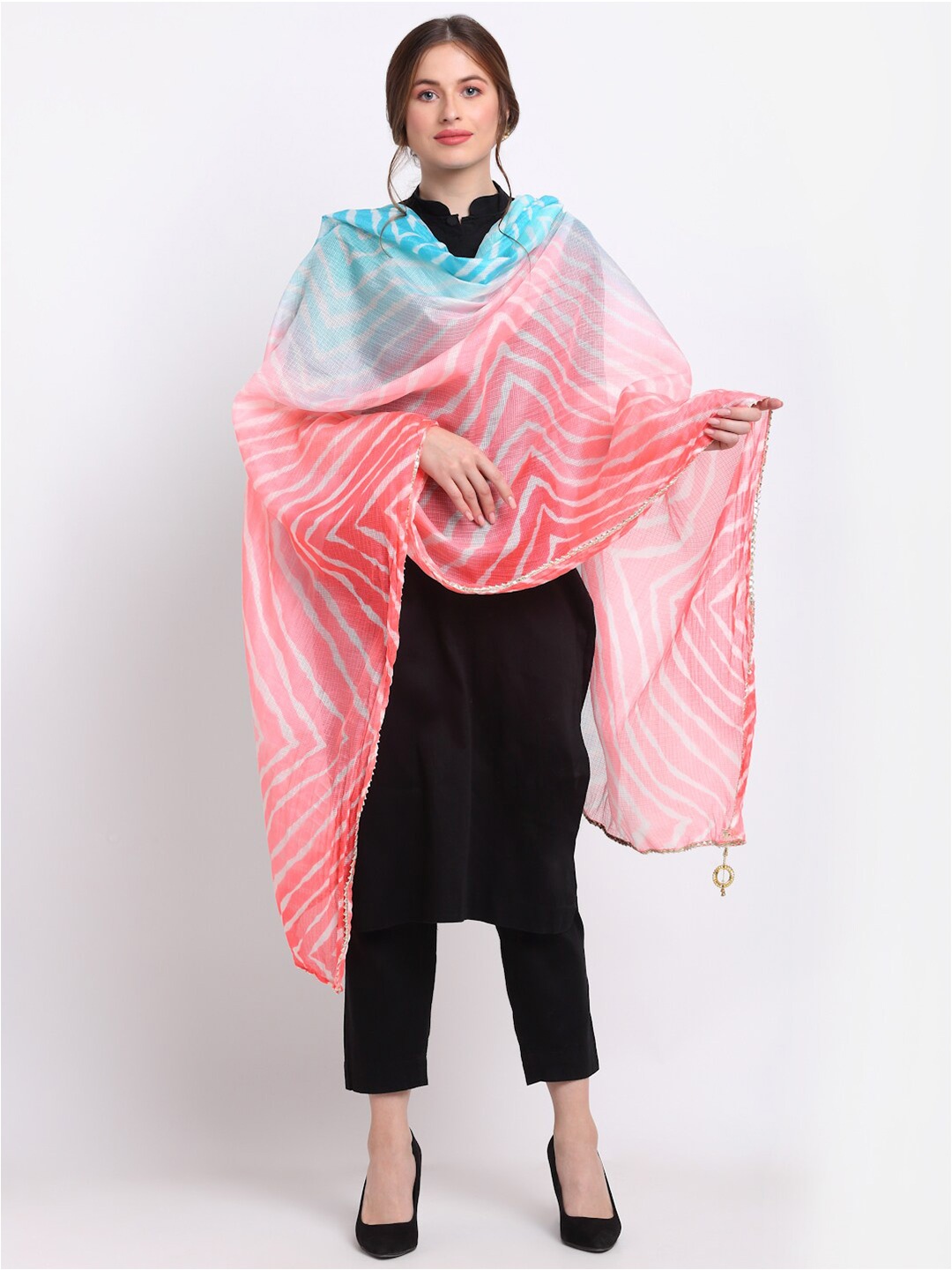

SOUNDARYA Printed Pure Cotton Leheriya Dupatta, Peach