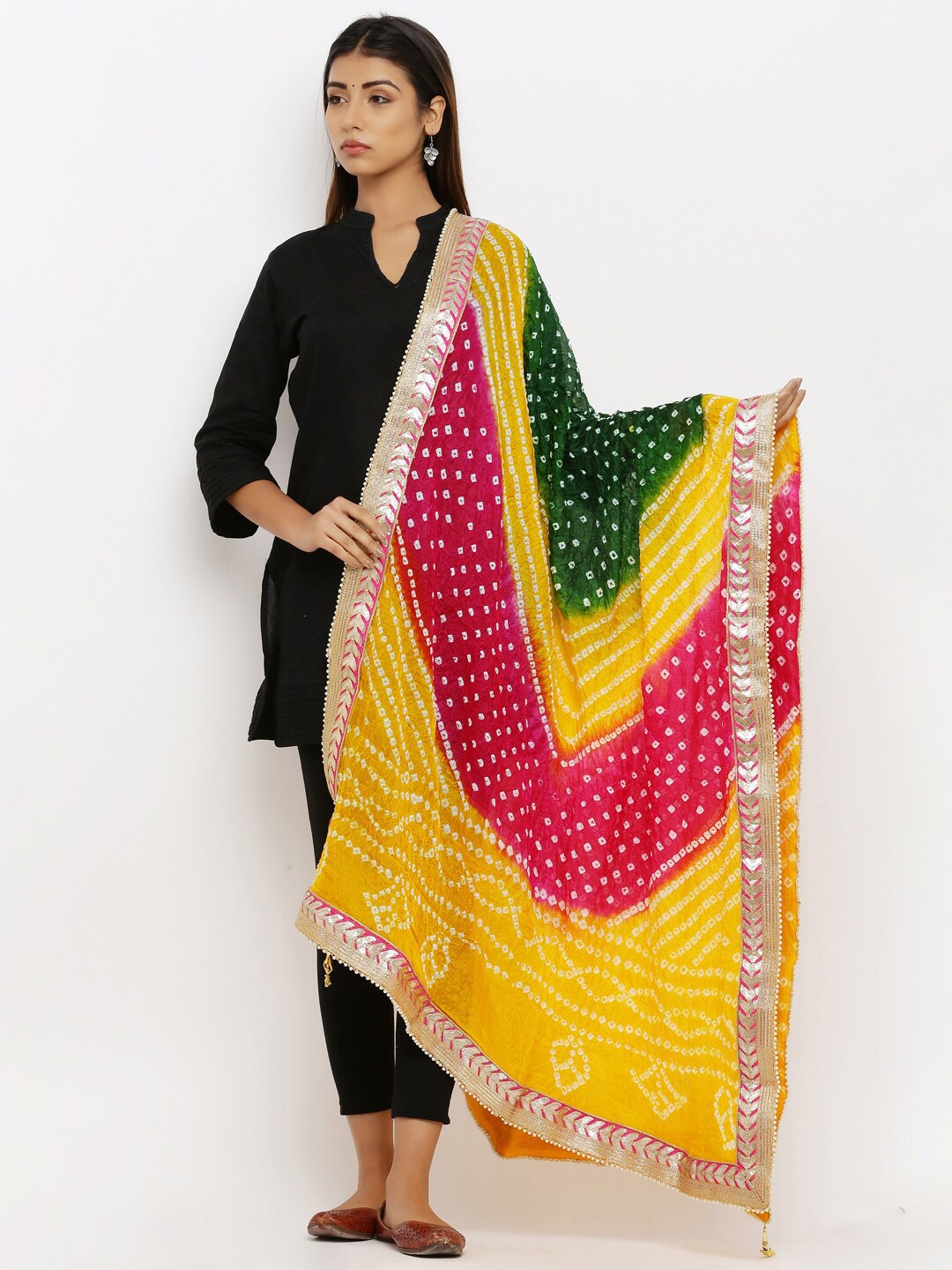 

SOUNDARYA Woven Design Art Silk Bandhani Dupatta, Yellow