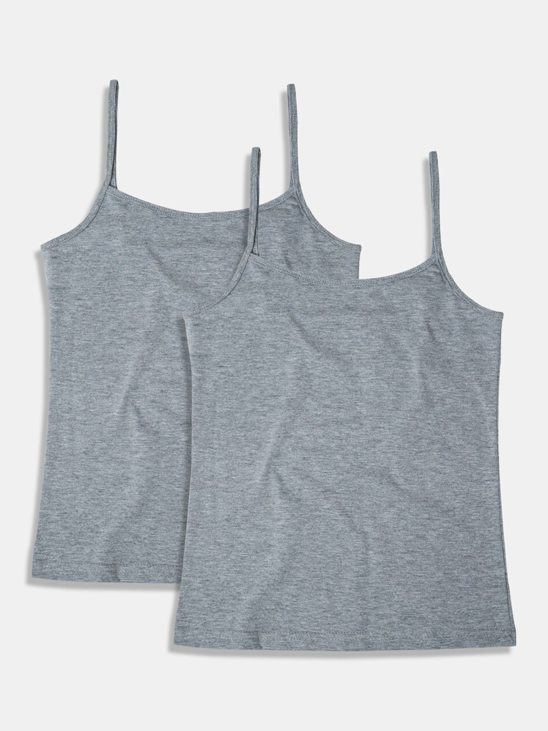 

Sillysally Girls Pack of 2 Non Padded Adjustable Straps Camisoles, Grey melange