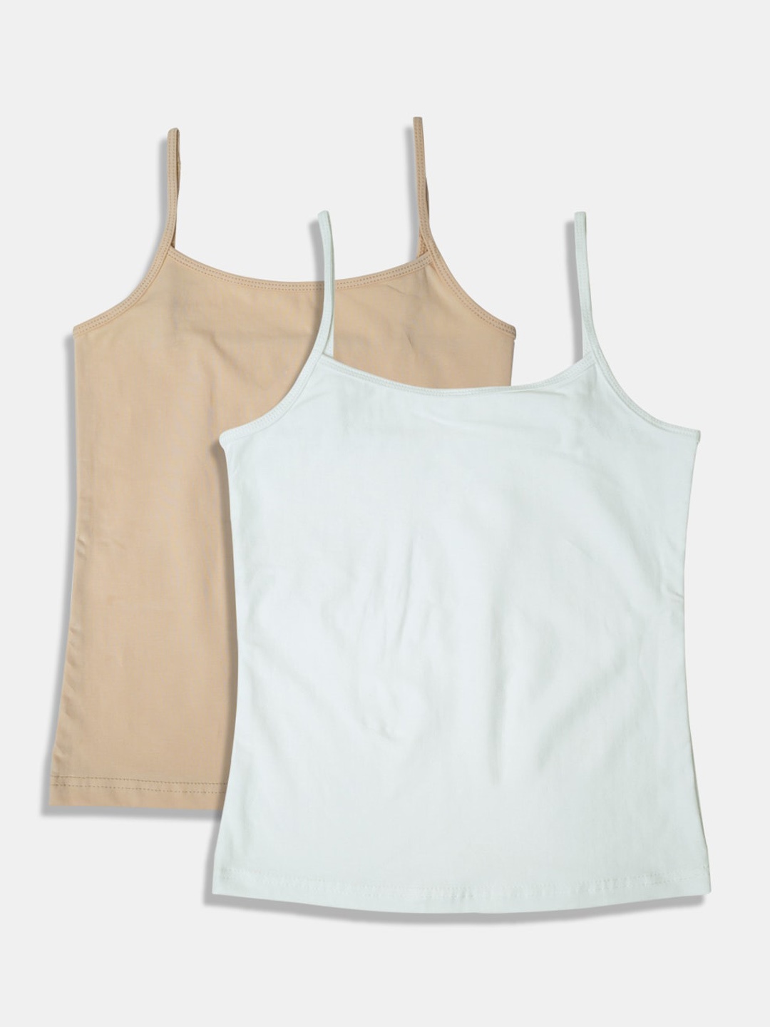 

Sillysally Girls Pack Of 2 Non Padded Adjustable Straps Stretchable Camisoles, Beige