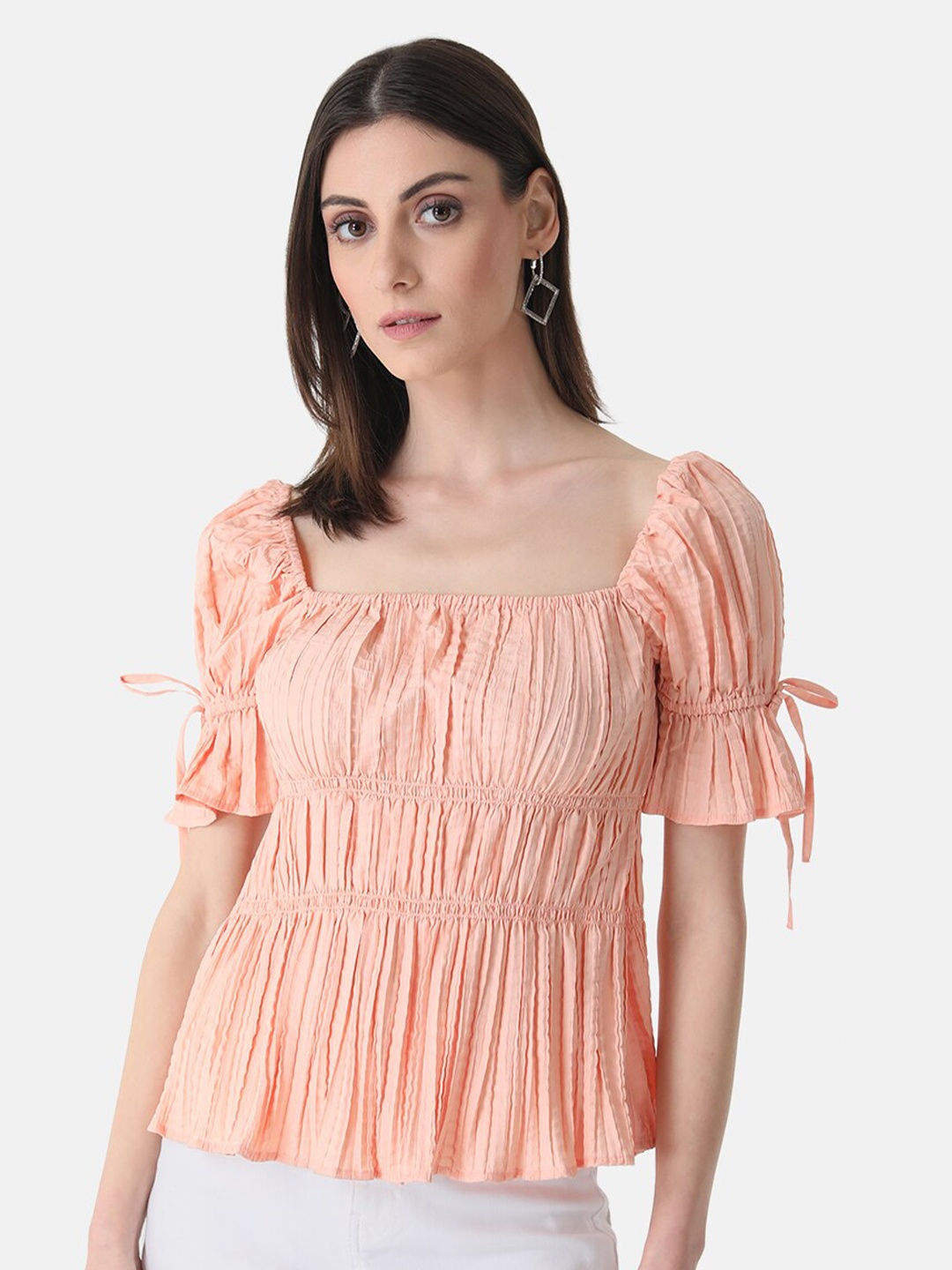

Kazo Square Neck Cinched Waist Top, Pink