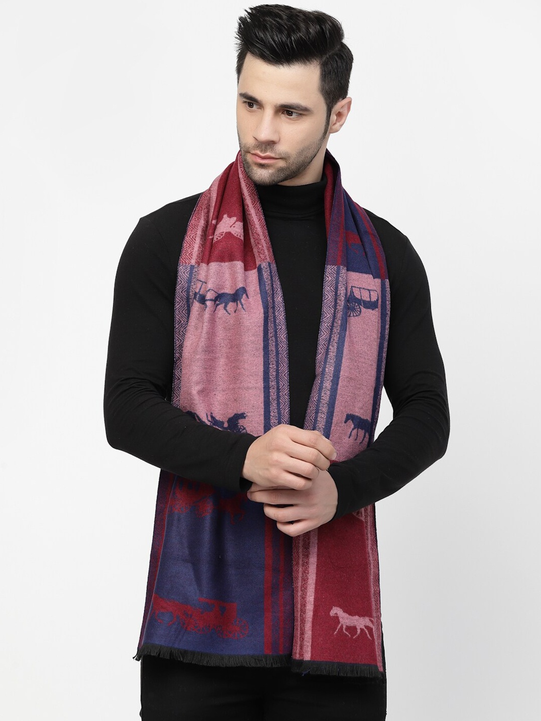 

Calvadoss Men Printed Acrylic Mufflers, Navy blue