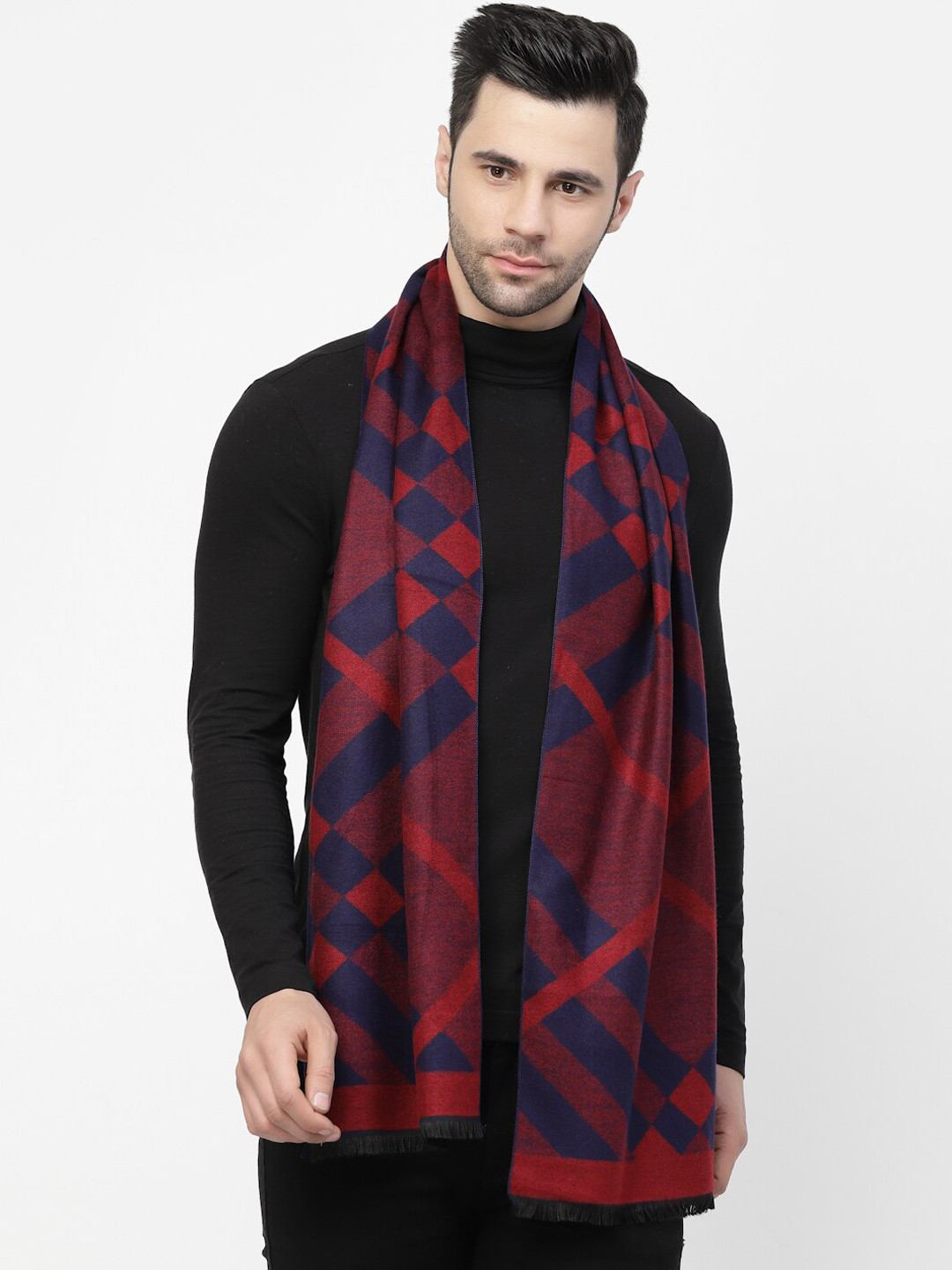 

Calvadoss Men Checked Acrylic Muffler, Red