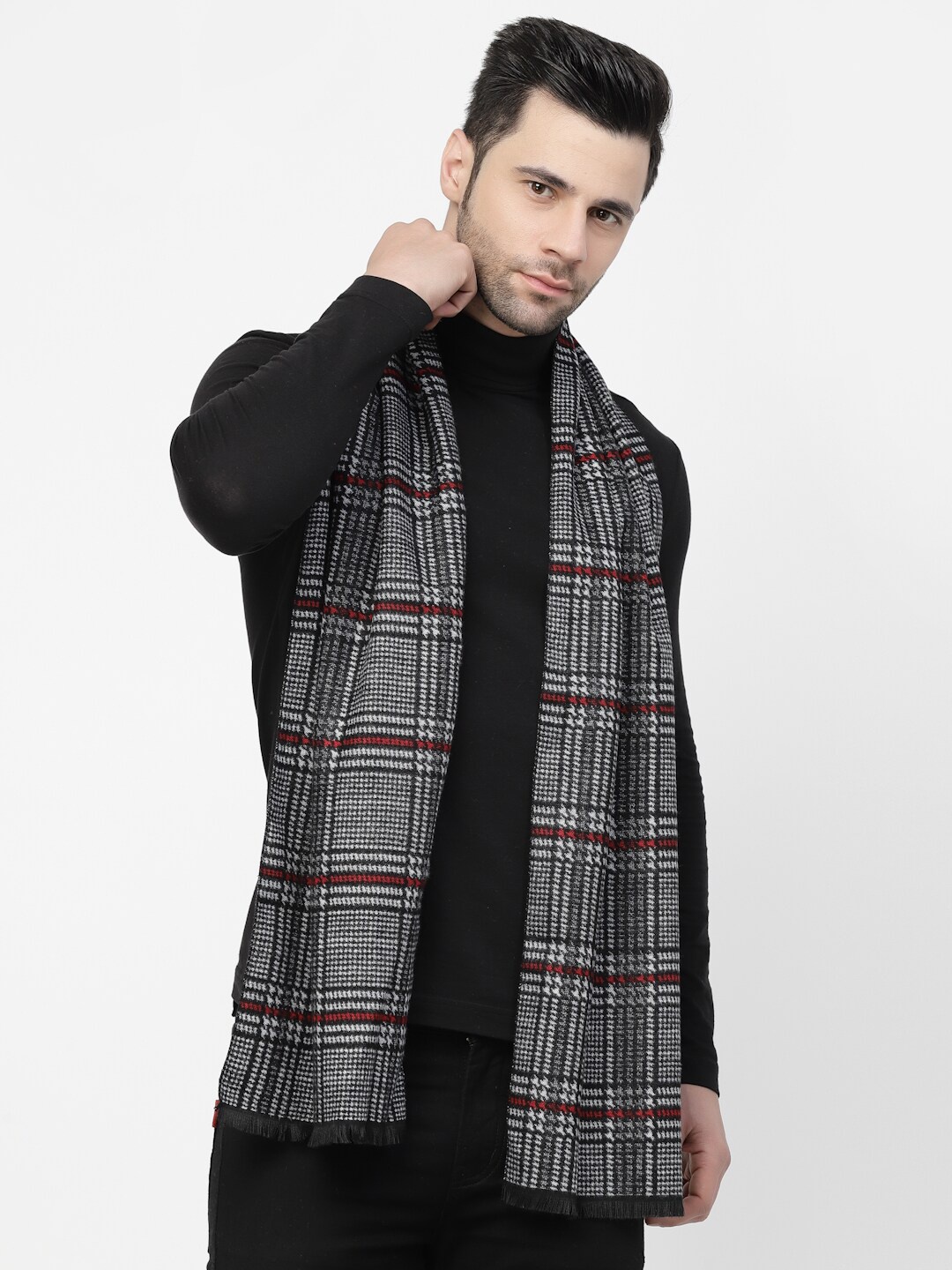 

Calvadoss Men Checkered Acrylic Muffler, Grey