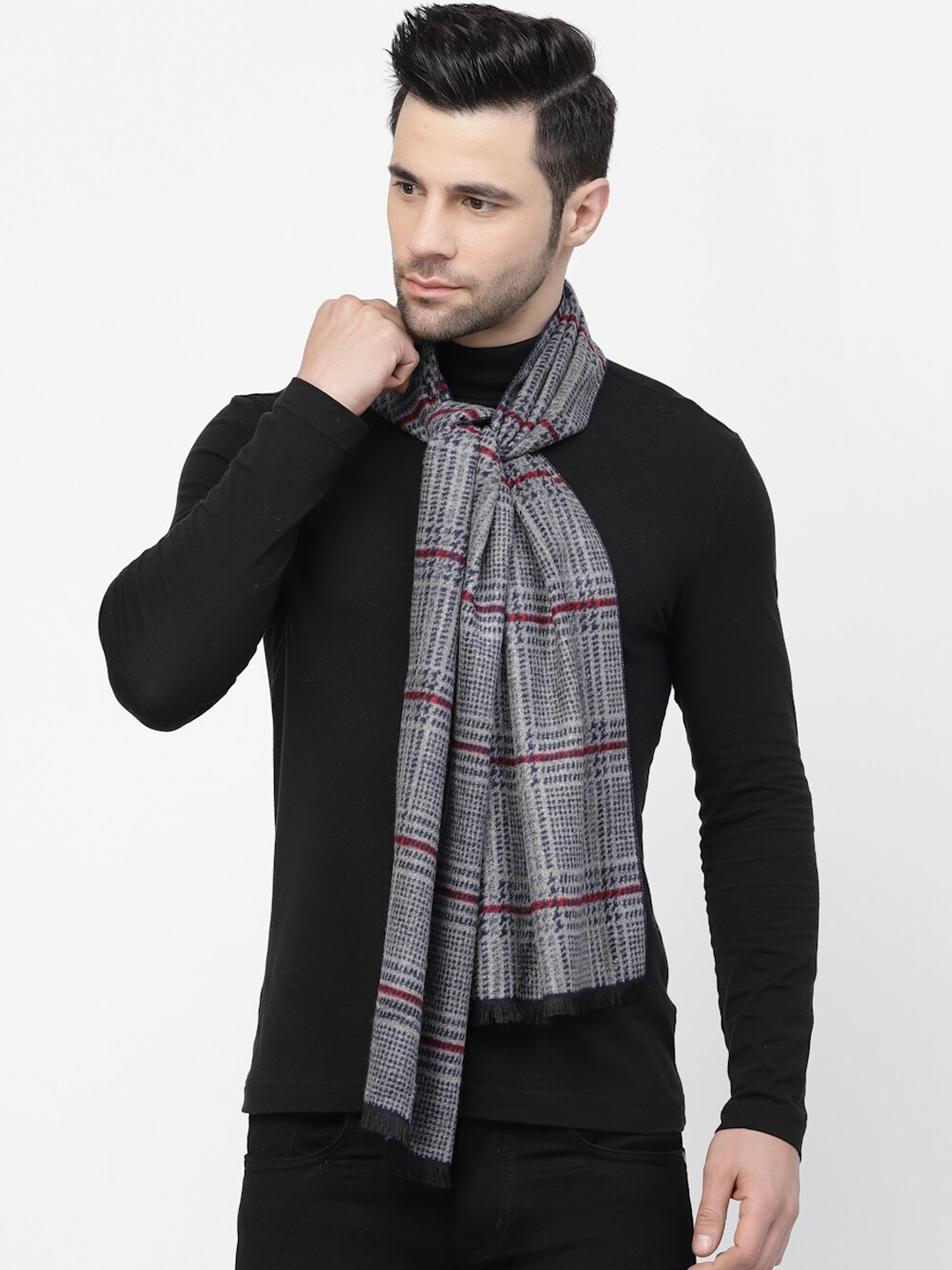 

Calvadoss Men Checked Mufflers, Navy blue