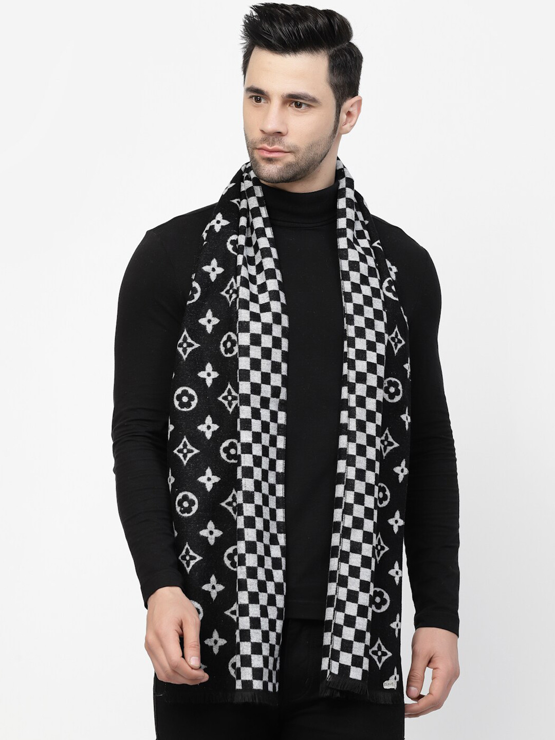 

Calvadoss Men Printed Knitted Mufflers, Black