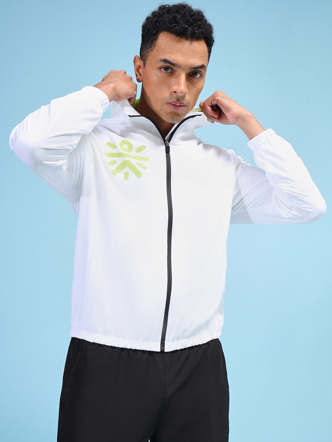 

Cultsport Men Printed Lightweight Training or Gym Sporty Active Hoodie Zip Through Jacket, White