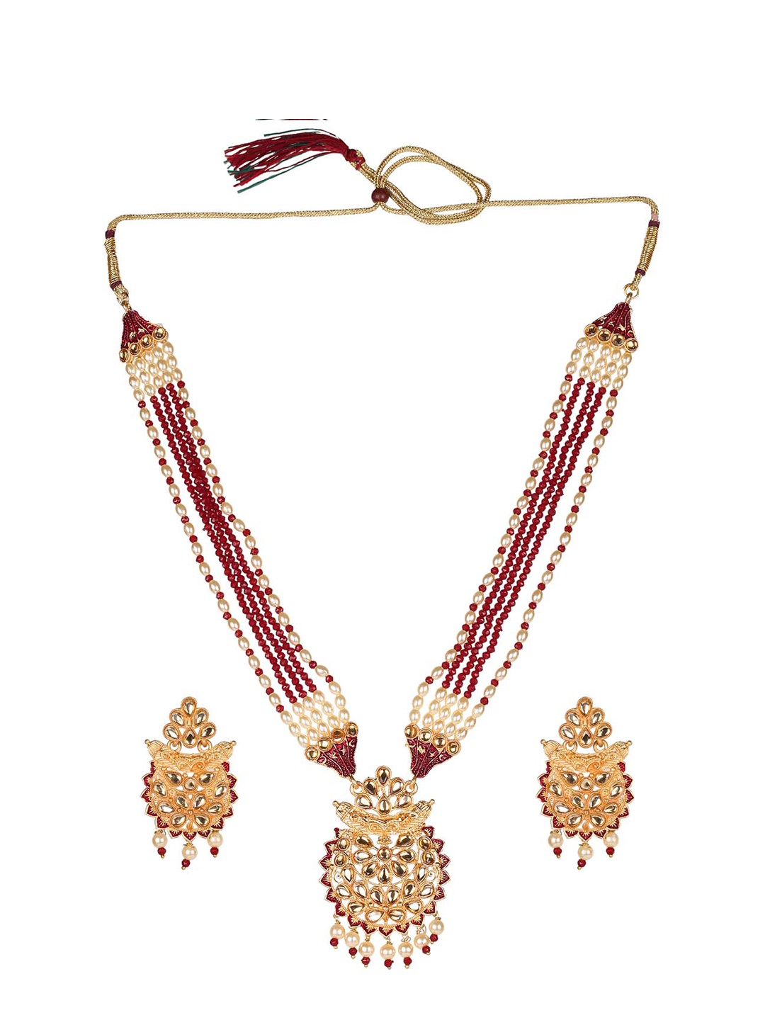 

MAD CLUB Gold-Plated Kundan Studded & Beaded Jewellery Set, Maroon