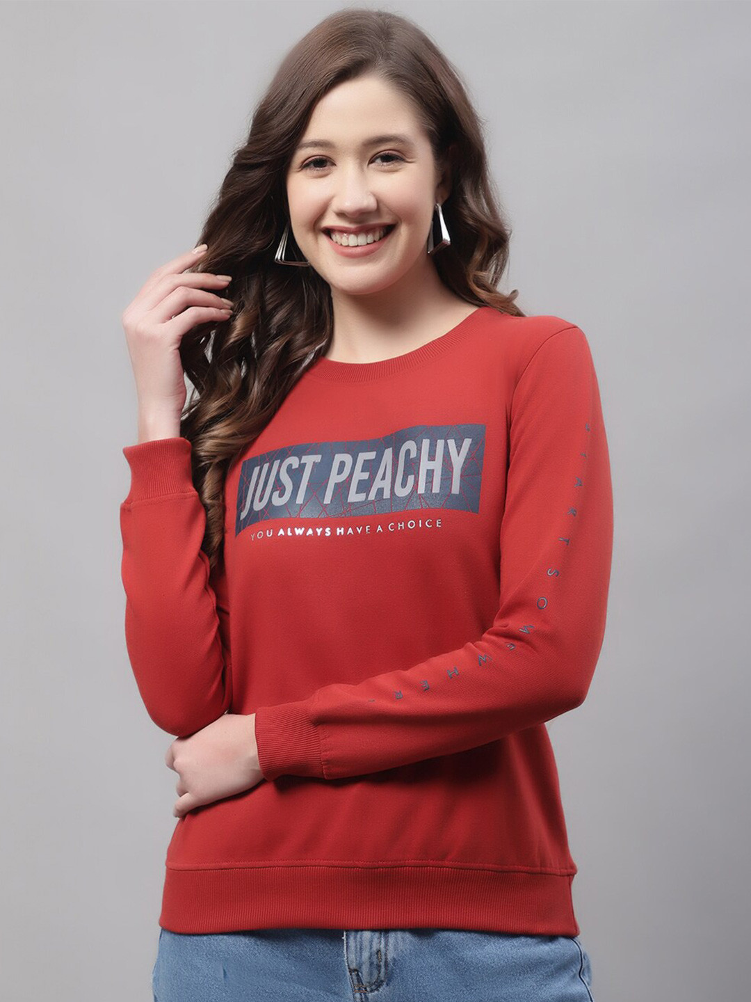 

Cantabil Women Typography Printed Sweatshirt, Rust