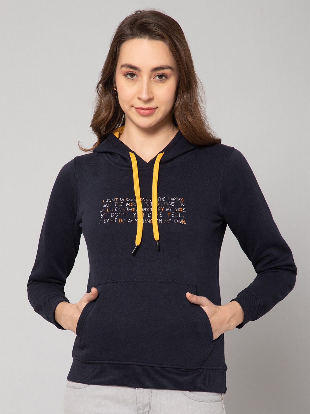 

Cantabil Women Printed Hooded Fleece Sweatshirt, Blue