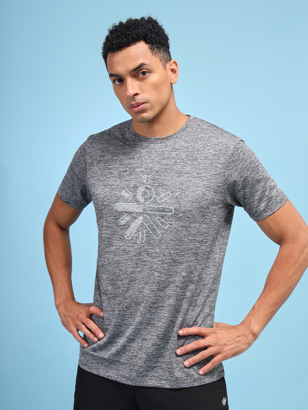 

cultsportone Men Chest Logo Graphic Printed Moisture Wicking Workout T-shirt, Grey melange