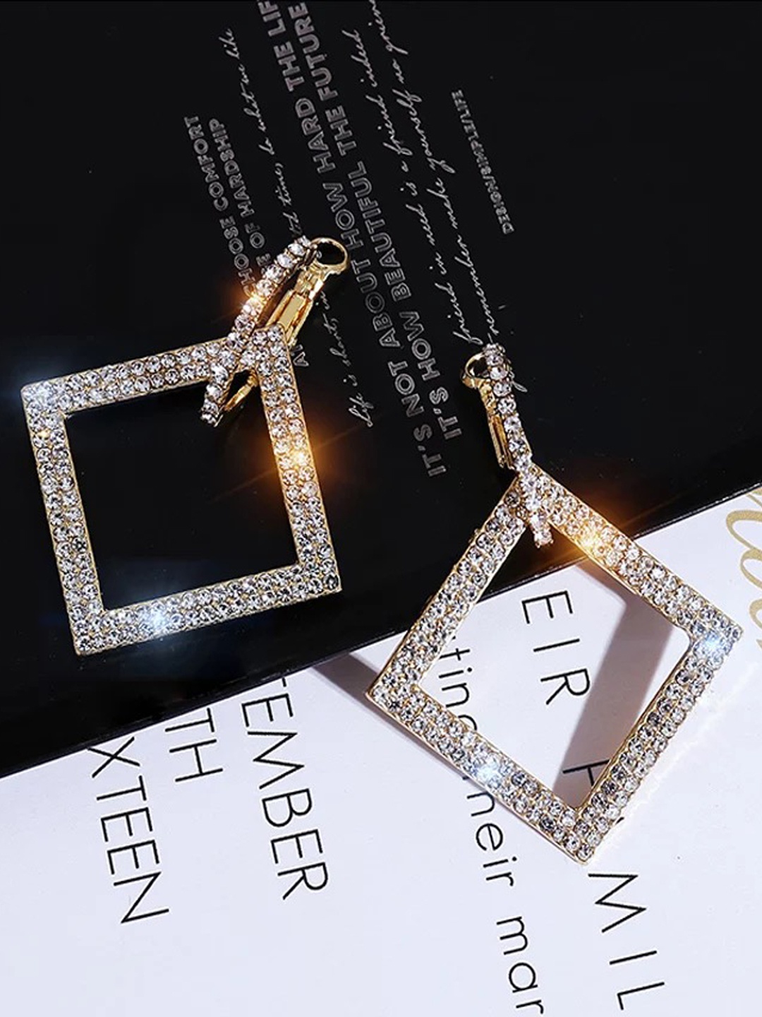 

Shining Diva Fashion Gold-Plated Square Drop Earrings, White