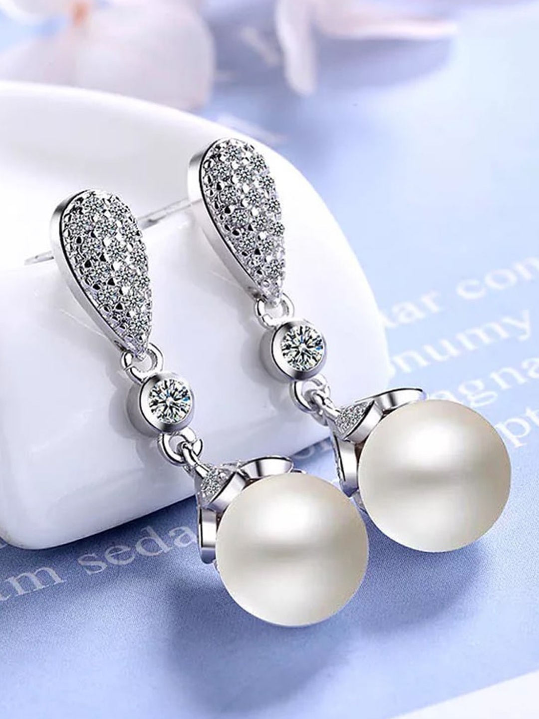 

Shining Diva Fashion Silver-Plated Stone Studded & Beaded Contemporary Drop Earrings, White