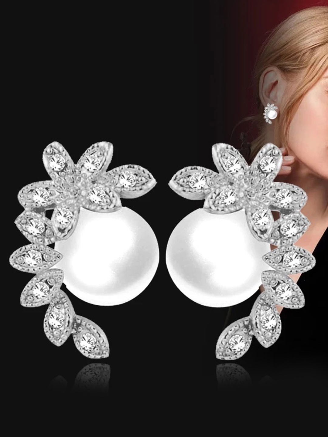 

Shining Diva Fashion Silver-Plated Metal Contemporary Studs Earrings, White
