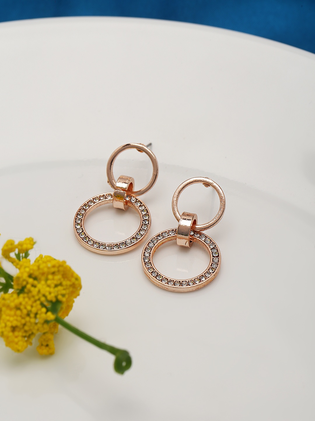 

Shining Diva Fashion Rose Gold-Plated Circular Drop Earrings, White