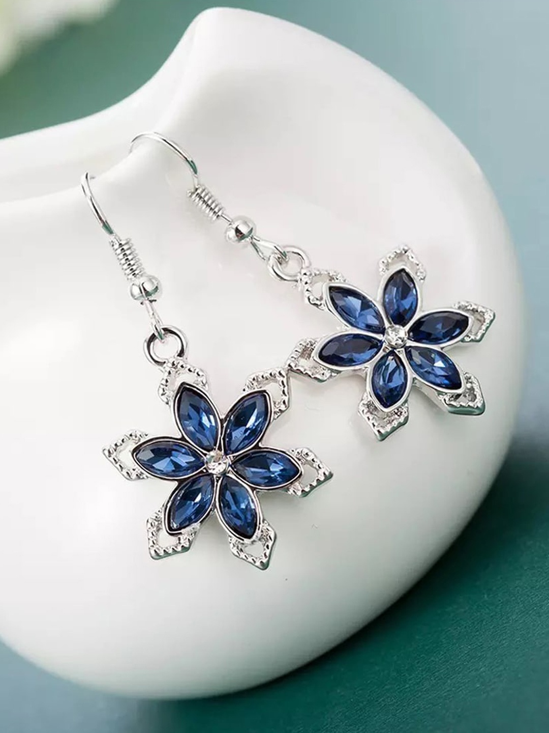 

Shining Diva Fashion Silver-Plated Floral Drop Earrings, Blue