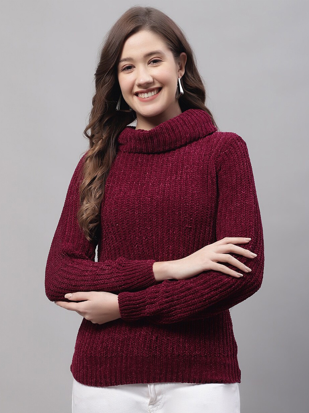 

Cantabil Women Ribbed Pullover Acrylic Sweater, Burgundy