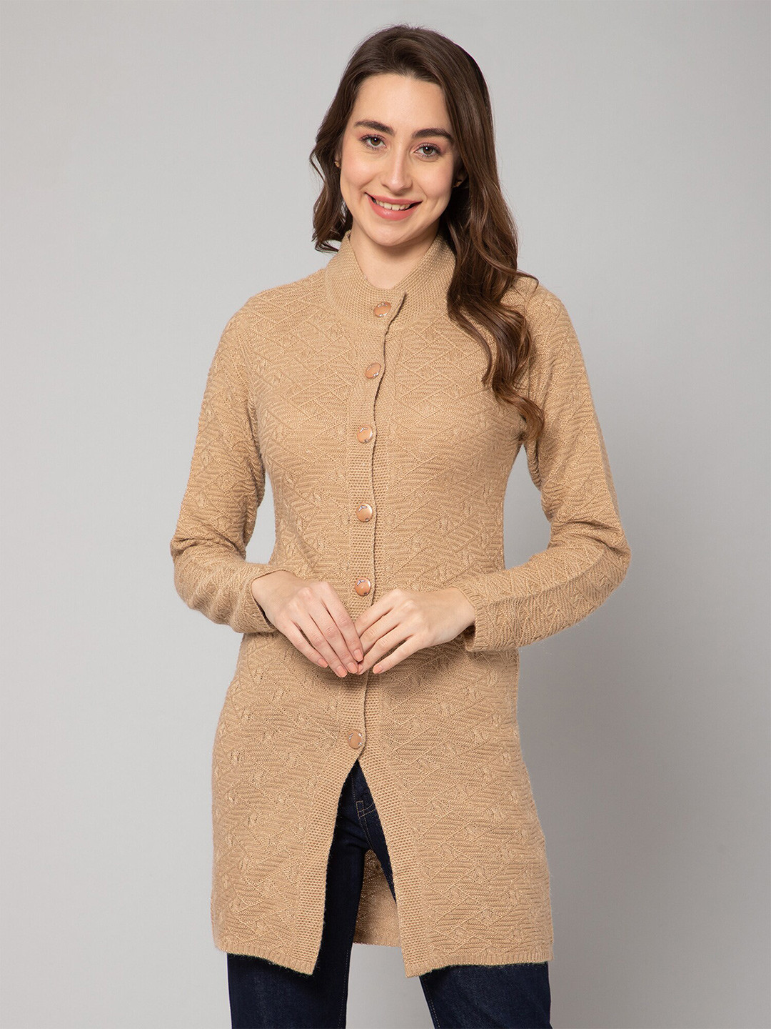 

Cantabil Women Cable Knit Longline Acrylic Cardigan, Beige