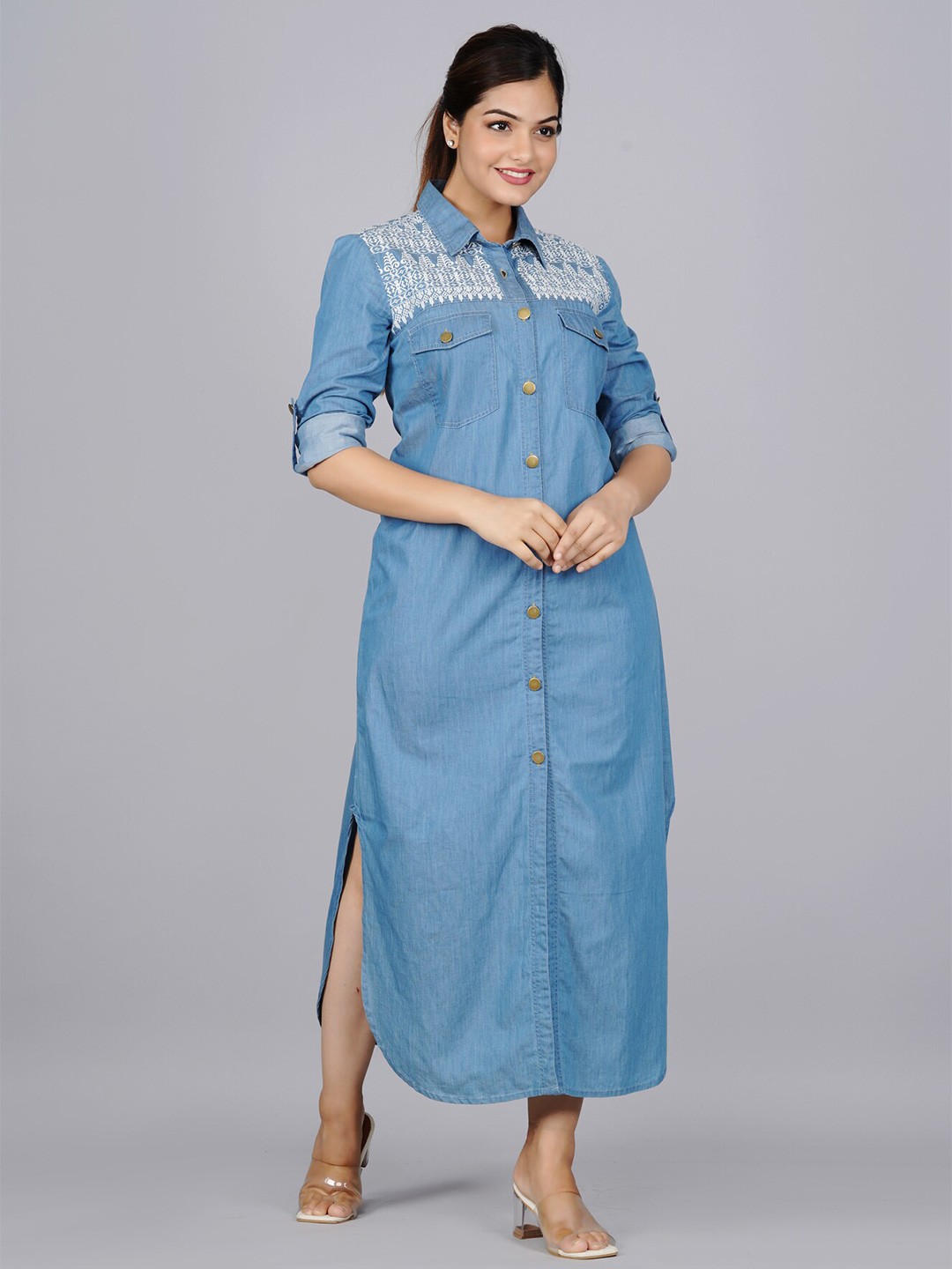 

SUMAVI-FASHION Women Standard Printed Casual Shirt, Blue