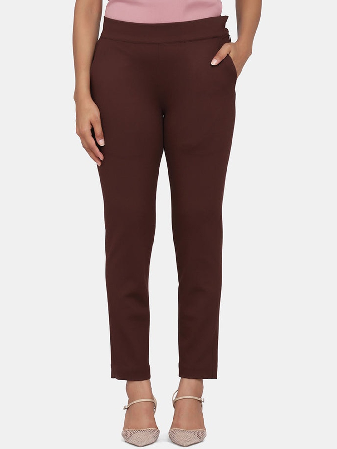 

PowerSutra Women Slim Fit Stretch Trousers, Brown